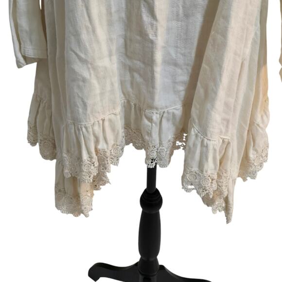Heart's Desire by Mary‎ Grace White Raw Linen and Lace Boho Tunic Size Medium - Picture 2 of 8
